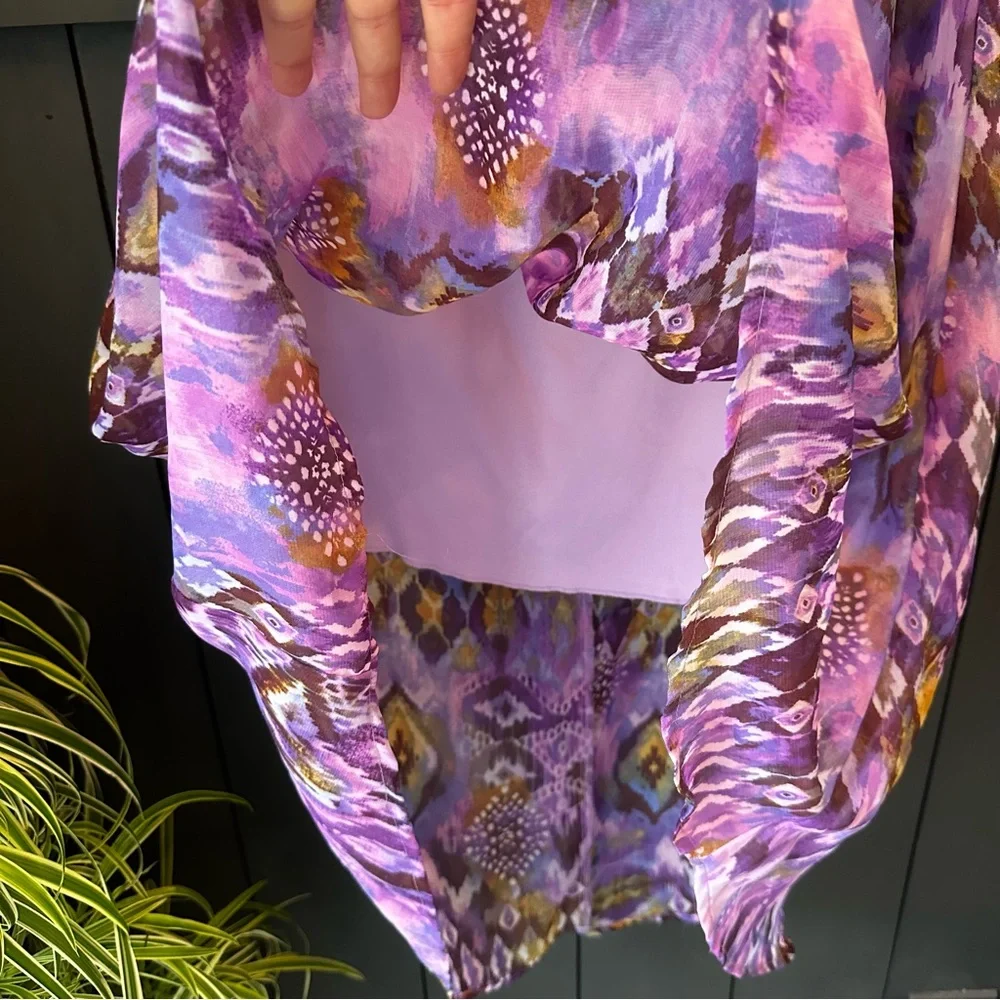 Y2K Knitworks Purple Graphic Patterned High-Low Lined‎ Skirt size XL